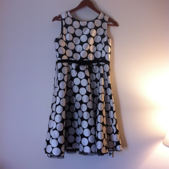 Rare Editions Black & White Polka Dot Dress Full - Picture 1 of 6